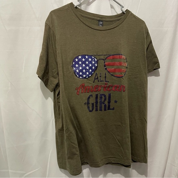 SHEIN Tops - SHEIN Women’s Plus Size All American Girl Olive T-Shirt Vinyl Print Size 2XL